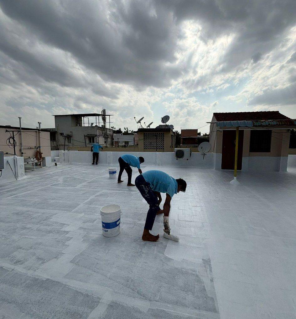 Terrace waterproofing in progress, Bengaluru